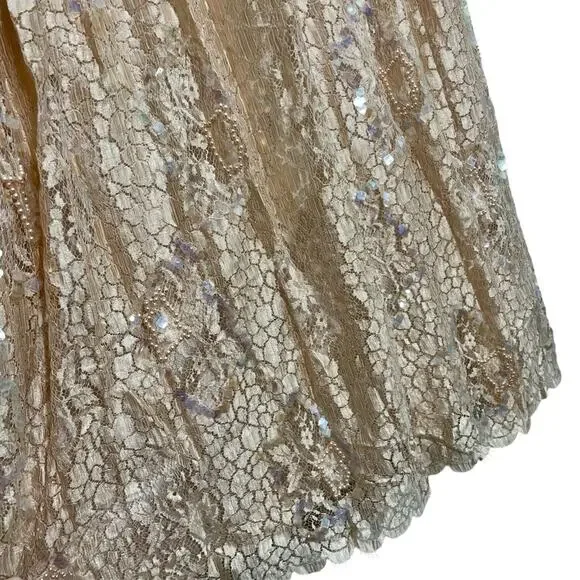 Vintage 1990s Rina di’Montella Silk Lace Overlay Beaded Dress Size 8 Nude Pink - Picture 11 of 16